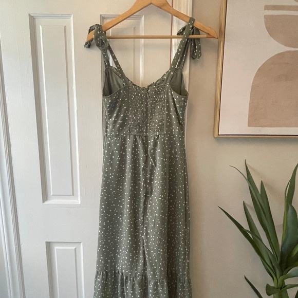 Abercrombie & Fitch Tie Strap Pattern Midi Dress Sage Green XS - Picture 9 of 10
